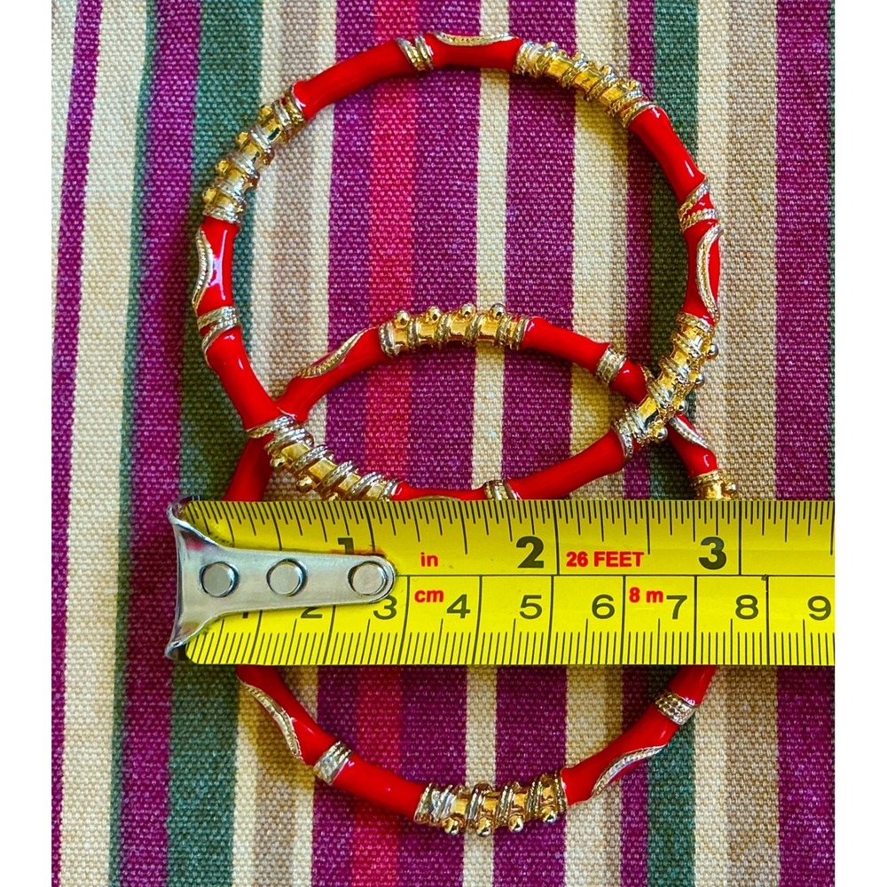 Set of 2 Bangle Bracelets Red, Blue, Black Gold Tone Accent‎ Jewelry